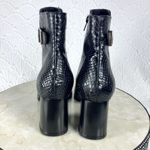 Antonio de Faria Ankle Boot Womens Size 9 Black Camila Snake Skin Chunky Heels - Picture 7 of 13